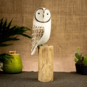 Hand Painted Wooden Bird Sculpture of a Snowy Owl