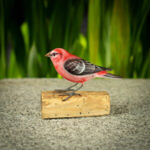 Hand Painted Wooden Bird Sculpture of a Pine Grosbeak